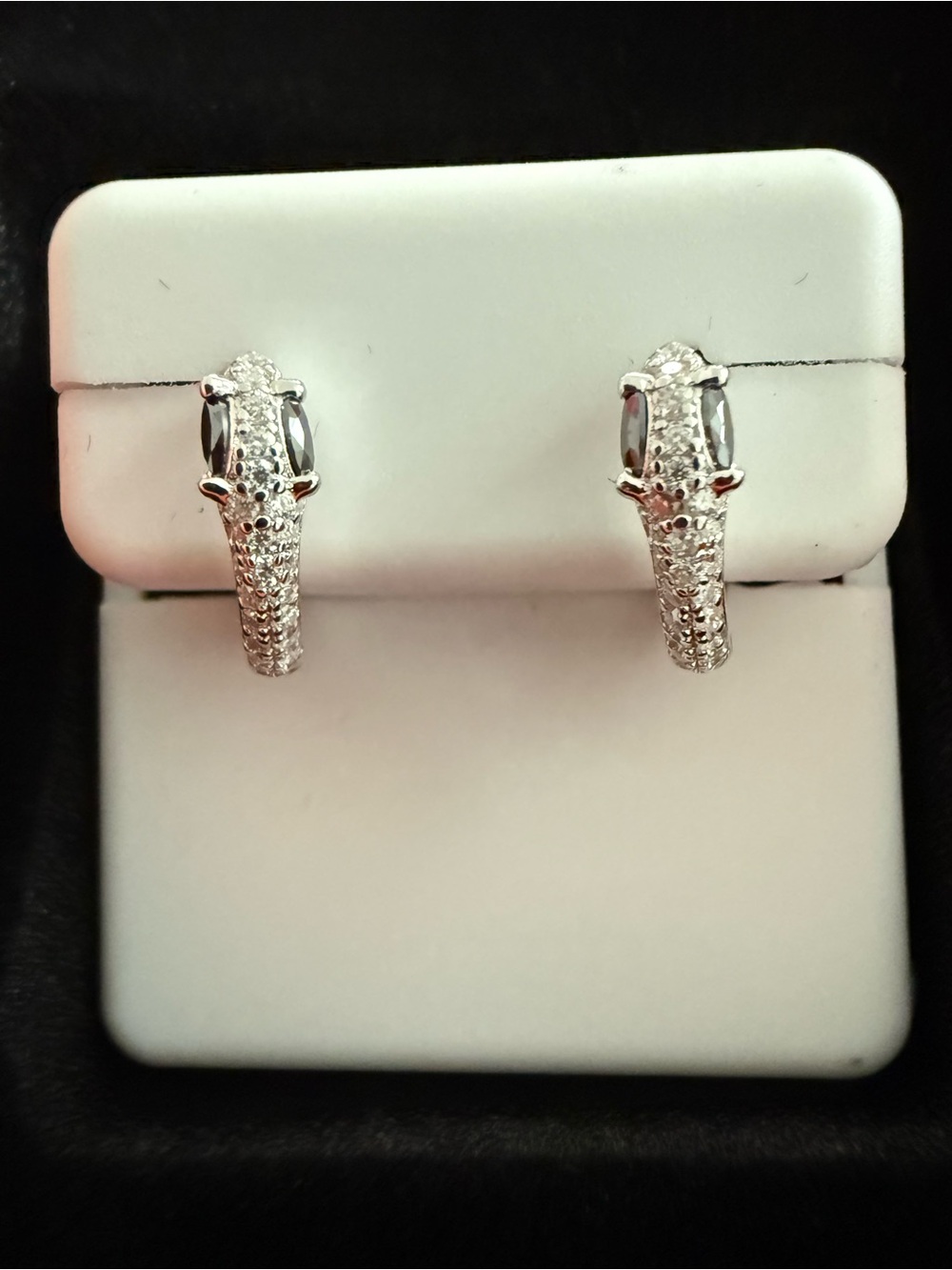 Solid 925 Sterling Silver Pavé moisa Huggie Earrings.